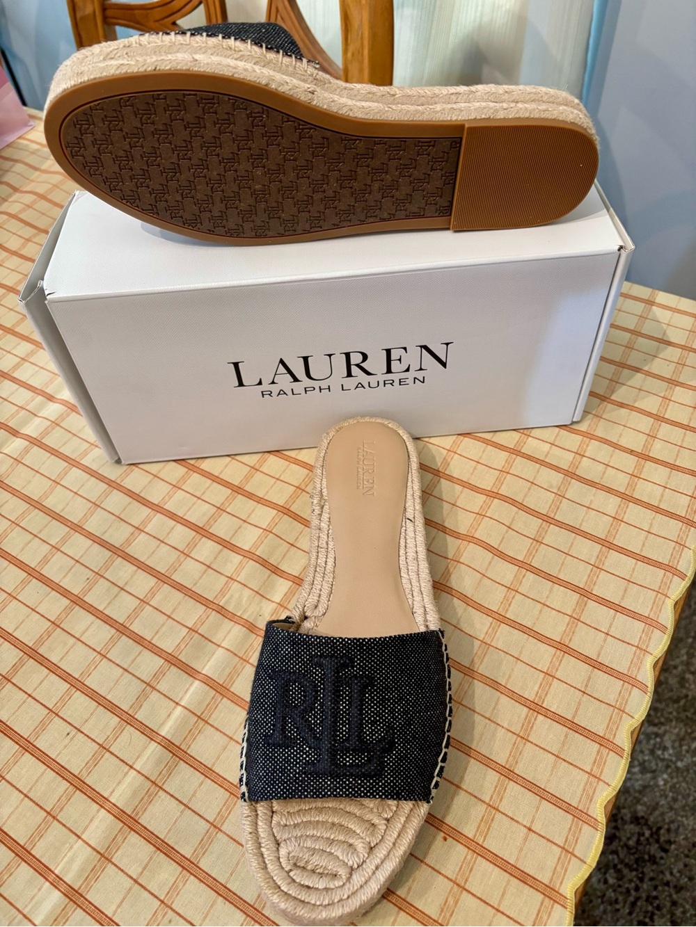 Lauren Ralph Lauren Black Raffia Espadrille Slide Mules